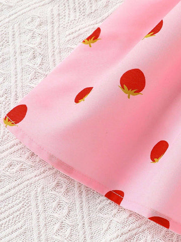 Girls' Fashionable Strawberry Woven Printed Sundress, Summer, Elegant & Cute Baby Sleeveless Dress