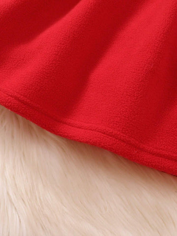 Girls Fleece Lined Long Sleeve Dress Patchwork Ruffle Collar Half-Open Cardigan Single-Face Wool Girl Dress