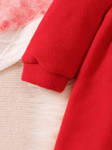 Girls Fleece Lined Long Sleeve Dress Patchwork Ruffle Collar Half-Open Cardigan Single-Face Wool Girl Dress