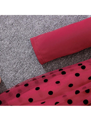 Girls Flocked & Mesh Polka Dot Princess Dress, Autumn/Winter