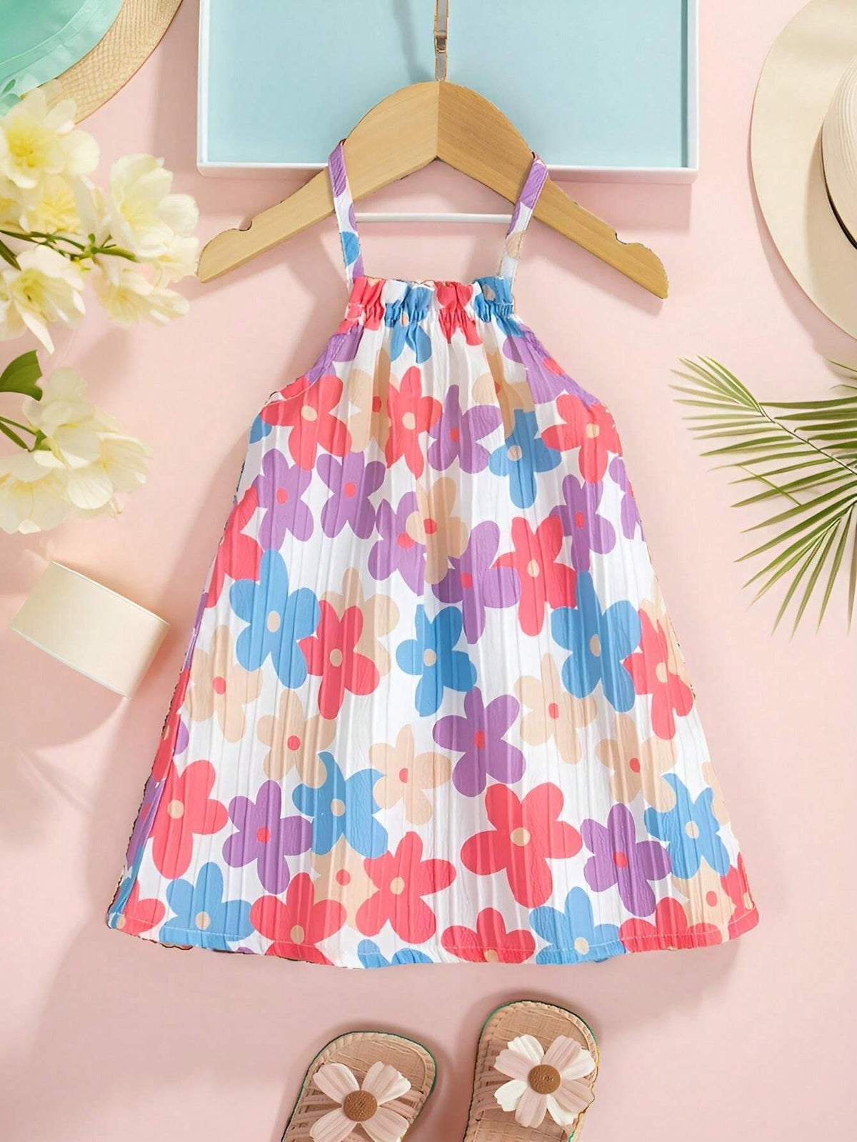 Girls' Floral Allover Print Halter Neck Summer Dress