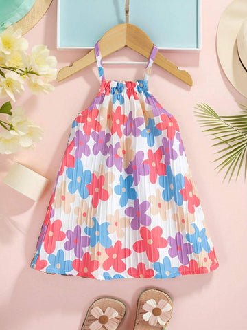Girls' Floral Allover Print Halter Neck Summer Dress