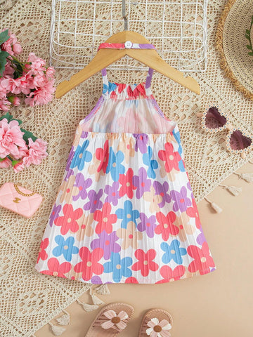 Girls' Floral Allover Print Halter Neck Summer Dress