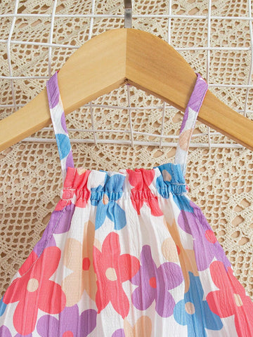 Girls' Floral Allover Print Halter Neck Summer Dress
