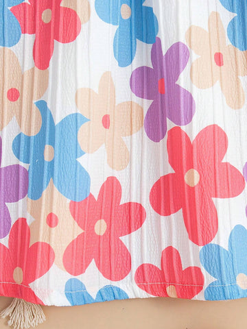Girls' Floral Allover Print Halter Neck Summer Dress