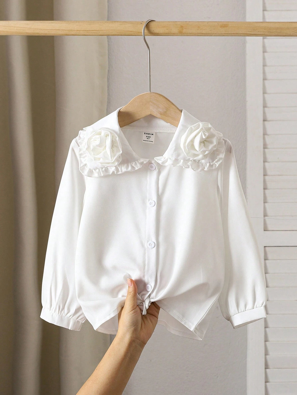 Girls Floral Embellishment Long Sleeve Shirt