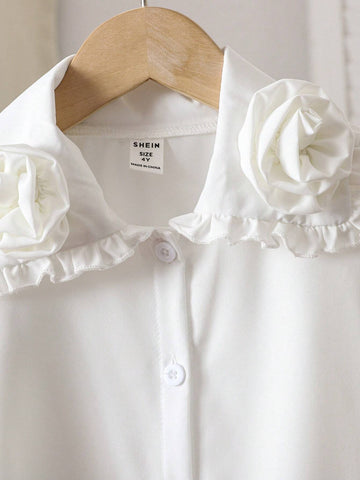 Girls Floral Embellishment Long Sleeve Shirt