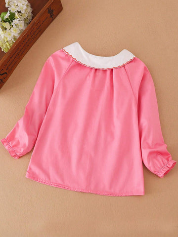 Girl's Floral Embroidered Collared Long Sleeve Thin Blouse, Autumn