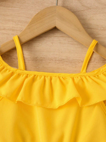 Girls' Floral Embroidery Ruffled Hem Dress For Children