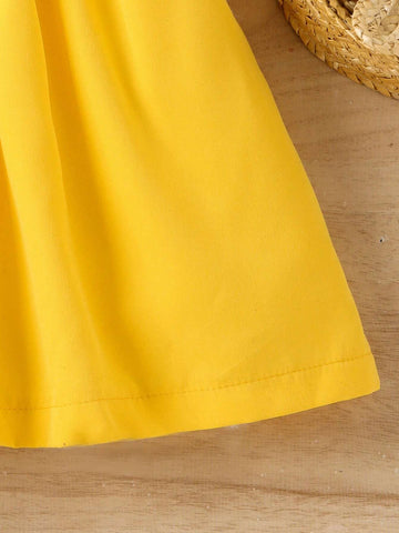 Girls' Floral Embroidery Ruffled Hem Dress For Children