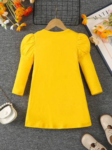 Girls Floral Patchwork Round Neck Long Sleeve Bow Decor Dress, Spring & Autumn