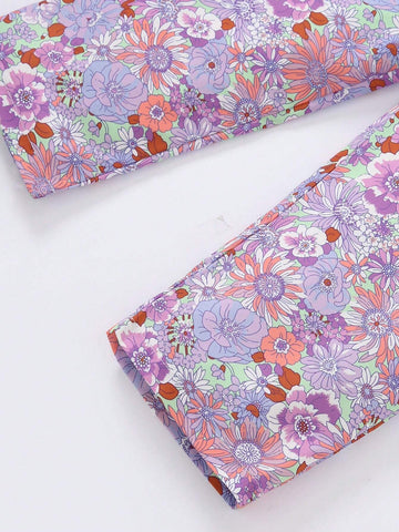 Girls' Floral Pattern Jumpsuit With Straps, Casual Summer Party Gift, Elegant Kids' Sleeveless Romper