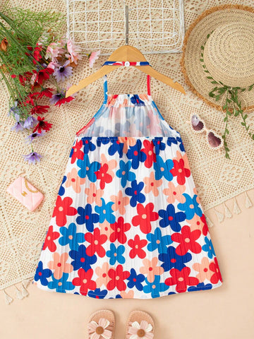 Girls' Floral Print Halter Summer Dress