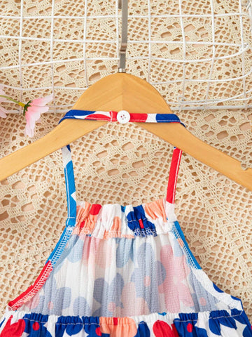 Girls' Floral Print Halter Summer Dress
