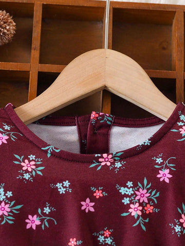 Girls' Floral Print Long Sleeve Casual Dress, Spring Autumn