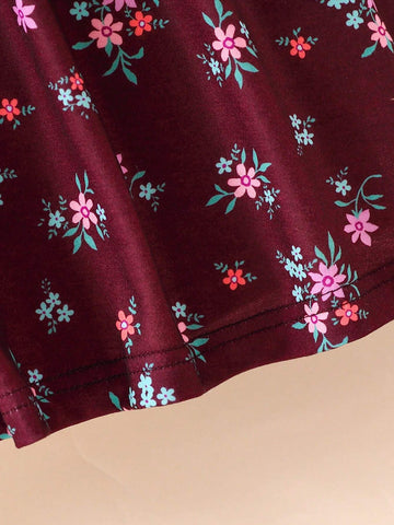 Girls' Floral Print Long Sleeve Casual Dress, Spring Autumn