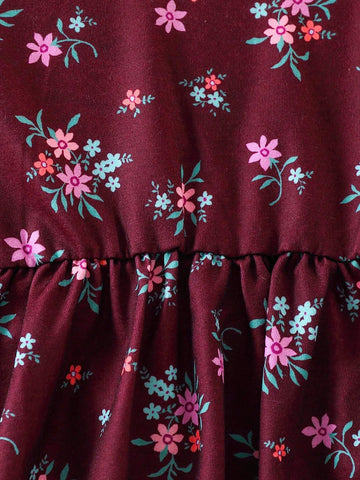 Girls' Floral Print Long Sleeve Casual Dress, Spring Autumn