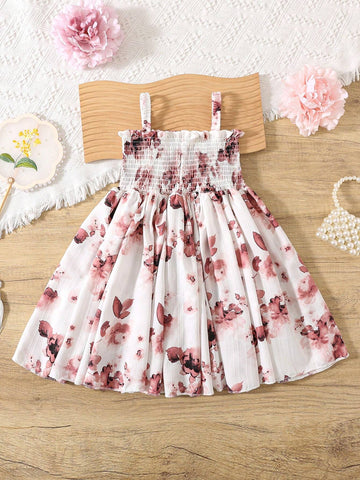 Girls Floral Print Princess Dress, Summer