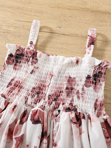 Girls Floral Print Princess Dress, Summer