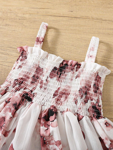 Girls Floral Print Princess Dress, Summer