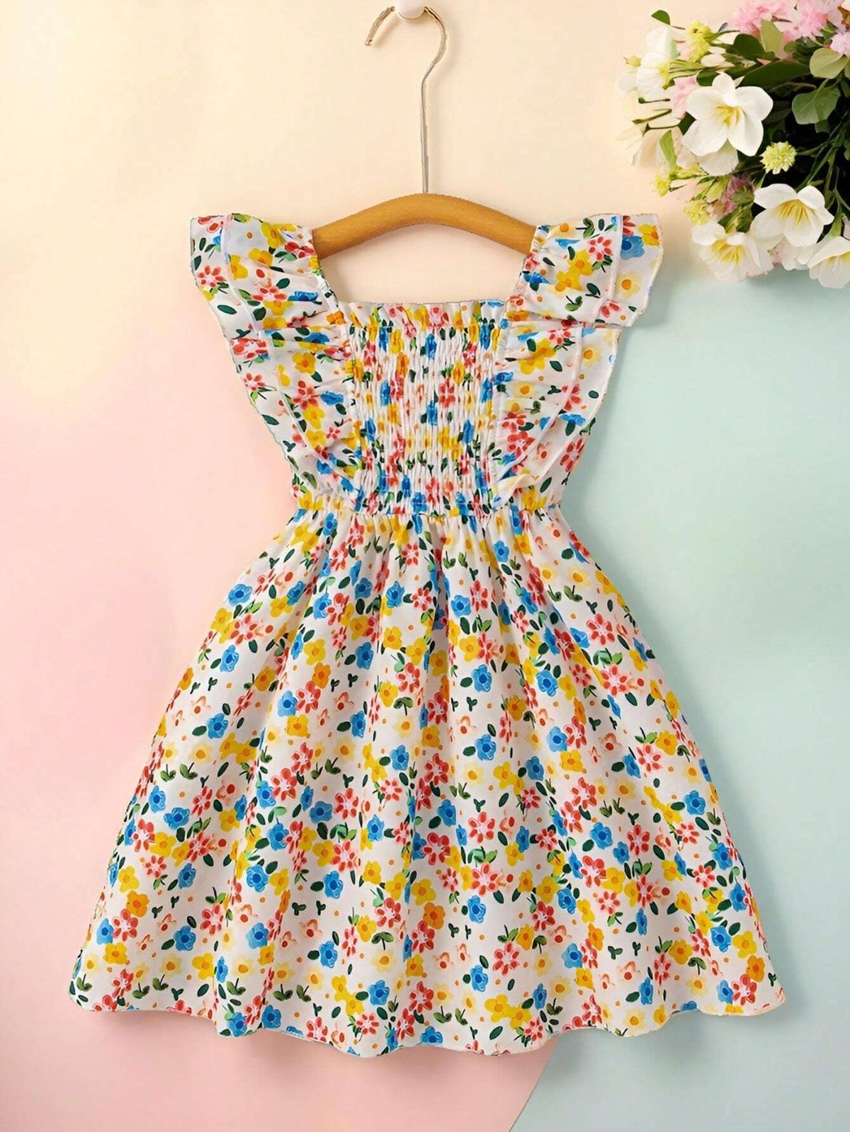 Girls' Floral Print Ruffle Hem Dress