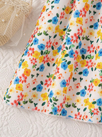 Girls' Floral Print Ruffle Hem Dress