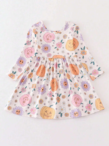 Girls Floral Print Smock Dress