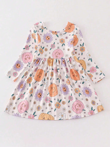 Girls Floral Print Smock Dress