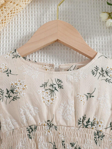 Girls' Floral Printed Dress, Spring&Fall, Elegant Style