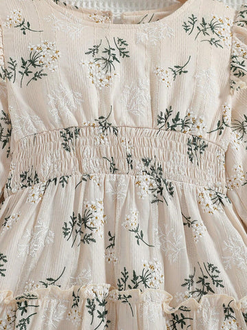 Girls' Floral Printed Dress, Spring&Fall, Elegant Style