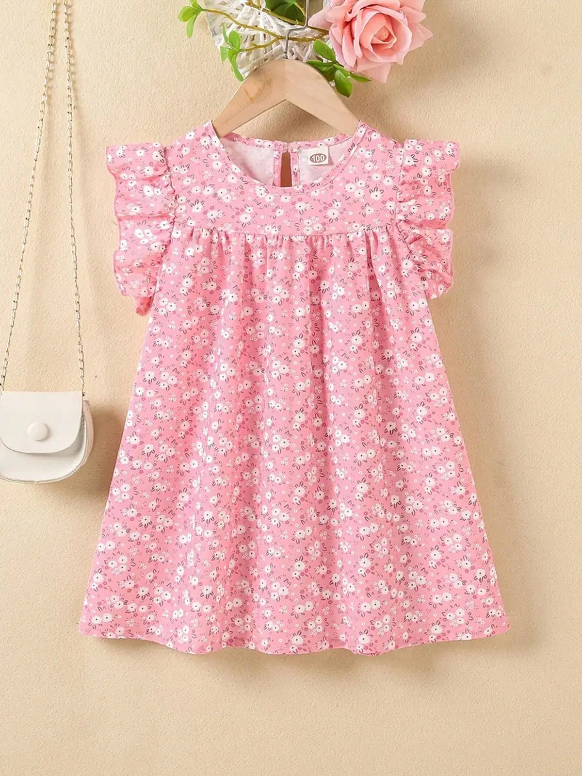 Girls' Flower Print Sleeveless Ruffle Hem Princess Dress, Round Neck, Summer Clothing For Kids