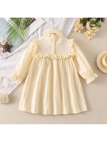 Girls French Style Embroidered Flower Collar Ruffle Long Sleeve Princess Dress, Spring/Autumn