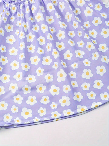 Girls Fresh Flowers Print Square Neck Blouse Shirt - Perfect For Spring And Summer