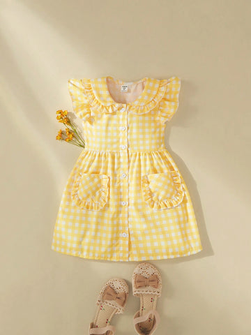 Girls Fresh Yellow Plaid Dress