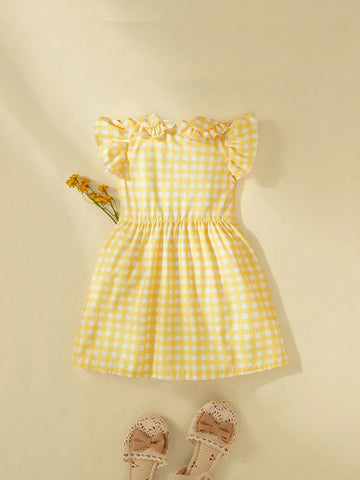 Girls Fresh Yellow Plaid Dress