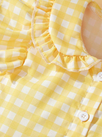 Girls Fresh Yellow Plaid Dress