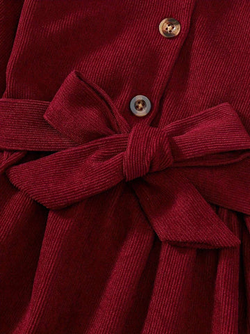 Girls Frill Neck Flounce Sleeve Belted Dress
