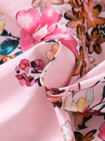 Girls Girlhood Core Floral Print Long Sleeve Knit Dress, Fashion Long Length, Suitable For Casual Daily & Vacation Wear