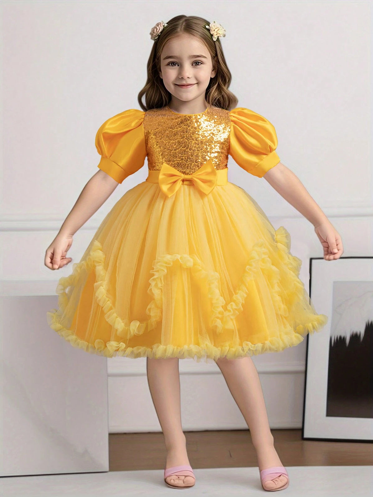 Girls Glitter Puffy Cake Dress Princess Party Wedding Flower Girl Dress Birthday Christmas Pageant Performance
