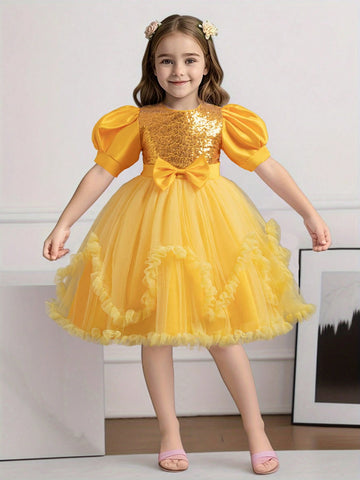 Girls Glitter Puffy Cake Dress Princess Party Wedding Flower Girl Dress Birthday Christmas Pageant Performance