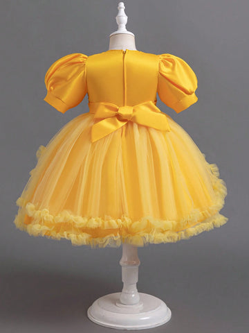 Girls Glitter Puffy Cake Dress Princess Party Wedding Flower Girl Dress Birthday Christmas Pageant Performance