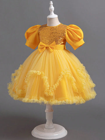 Girls Glitter Puffy Cake Dress Princess Party Wedding Flower Girl Dress Birthday Christmas Pageant Performance