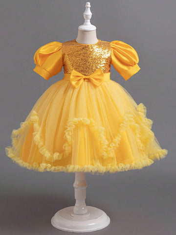 Girls Glitter Puffy Cake Dress Princess Party Wedding Flower Girl Dress Birthday Christmas Pageant Performance