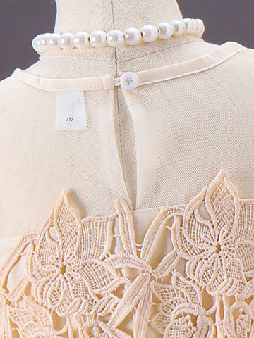 Girls Gorgeous Cute Party Dress In Mesh Champagne Color
