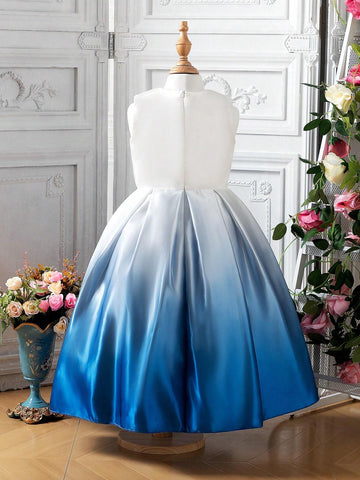 Girls Gradient Floral Printed Formal Maxi Dress