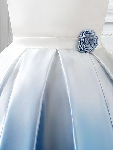 Girls Gradient Floral Printed Formal Maxi Dress