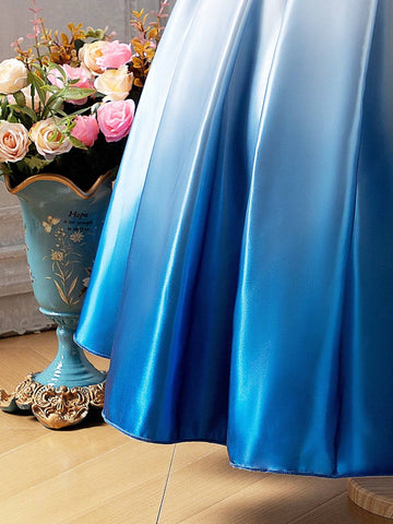 Girls Gradient Floral Printed Formal Maxi Dress