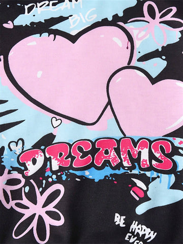 Girls Graffiti Digital Print Sweatshirt And Sweatpants Casual Outfit