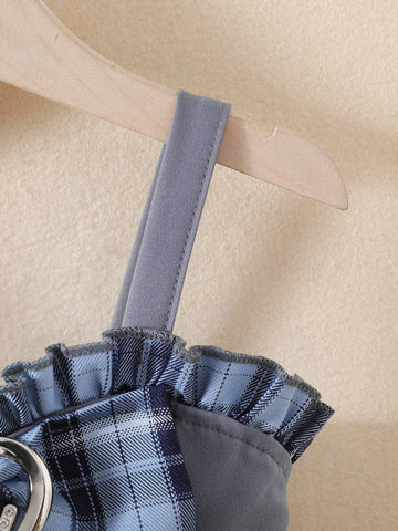 Girls' Gray Patchwork Blue Plaid 2 In 1 Dress