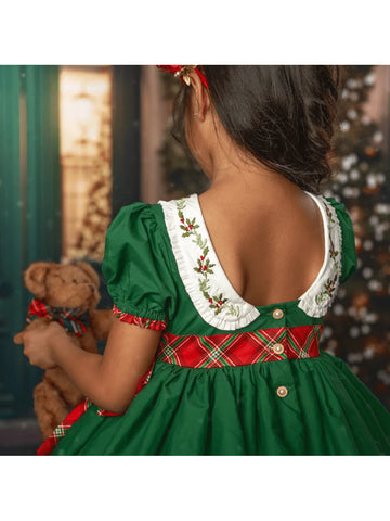 Girls Green Classic Christmas Dress With Sash Xmas New Years Holiday Party Birthday Dress Girls Christmas Family Photoshoot Dress